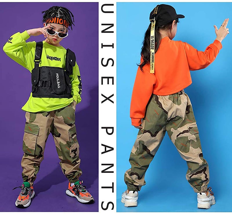 Rolanko Girls Kids Camouflage Cargo Jogger Pants with Pocket, Hip Hop Street Dance Trousers Boys Clothing (Camo, 10-12) - Image 5